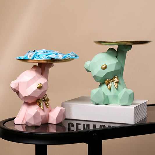 Geometric Bear Resin Tray Statue